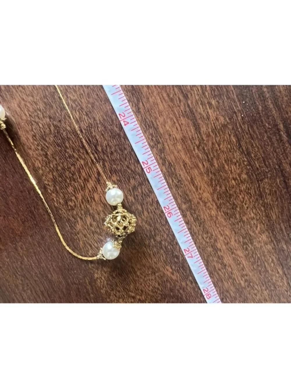 The Limited Vintage Gold Tone Pearl Filigree Ball Station Necklace
